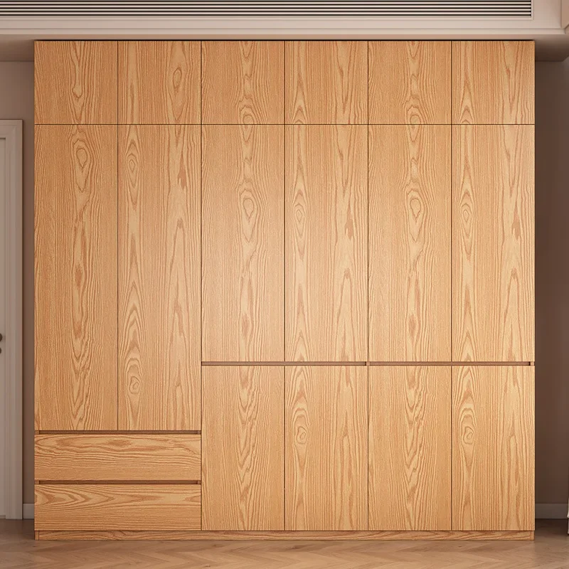 Solid wood wardrobe household bedroom locker master bedroom door to top 2.5 meters-3 meters segmented oak wardrobe