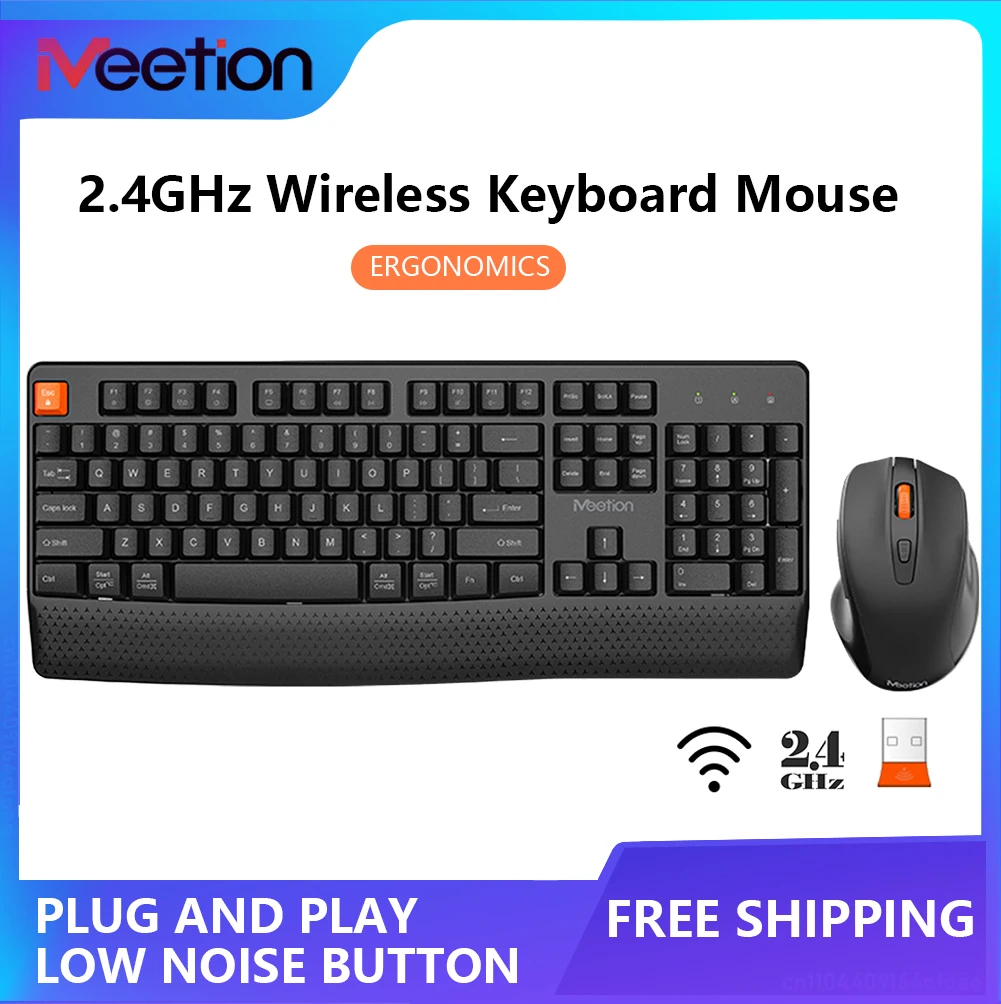 

Ergonomic Wireless Keyboard Mouse Set Low Noise 2.4G Keyboard Mouse Combo 1600DPI Adjustable Mouse for Home Office for PC Laptop