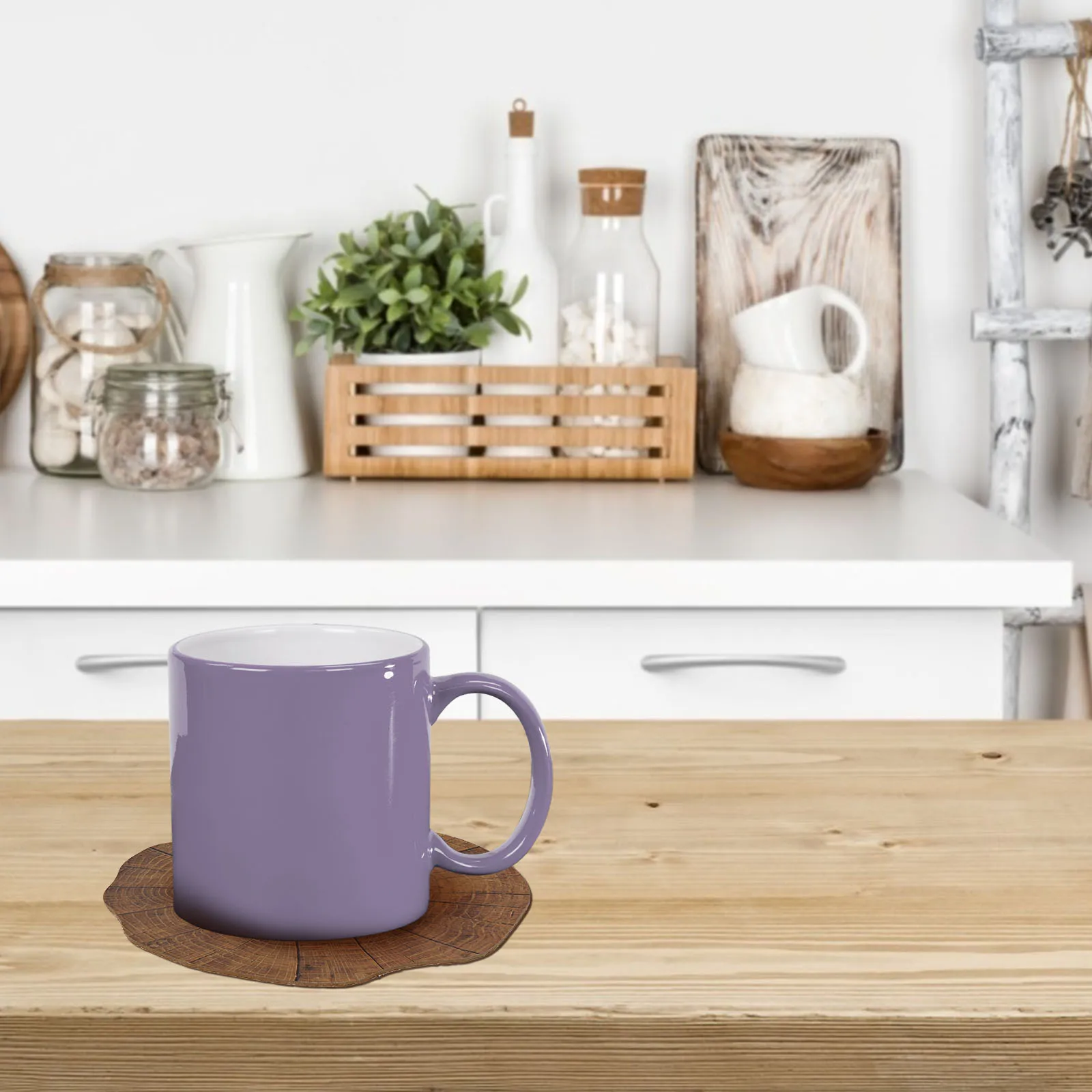 

6Pcs Waterproof Scalding Resistant Wooden Coaster Light Brown European Style Cup Mat Home Drink Cup Tray Table Protector