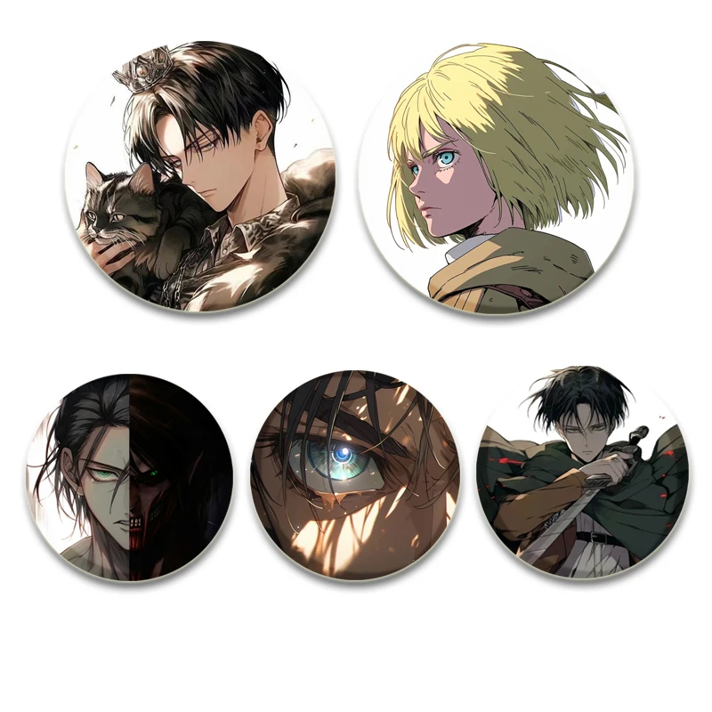 HD Anime Badge Cartoon Figure Eren Jäger Mikasa Ackerman Round Display Brooches Handmade Lapel Pins Jewelry Decoration Gifts
