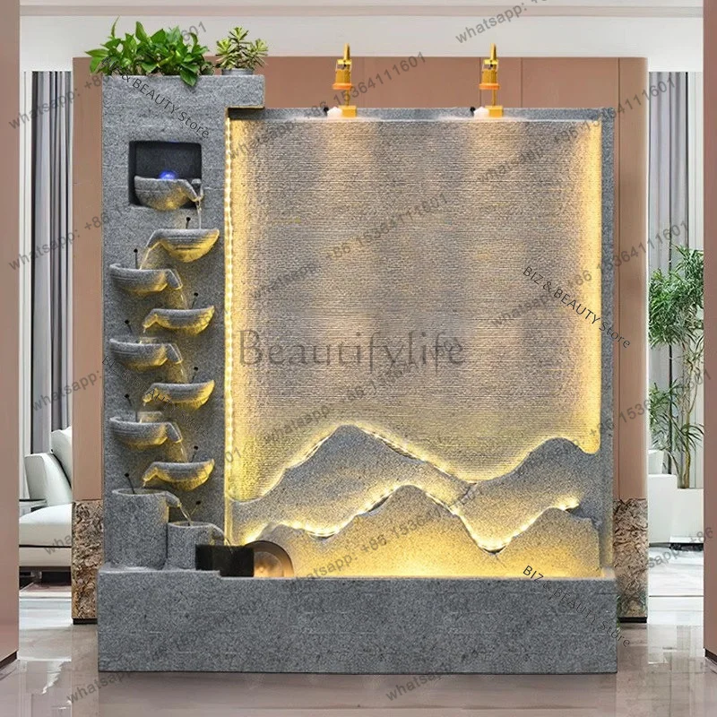 FG Large Commercial Water Feature Glass Water Wall Rockery Fountain Room Divider Office Lobby Corporate Atrium Reception Area JT