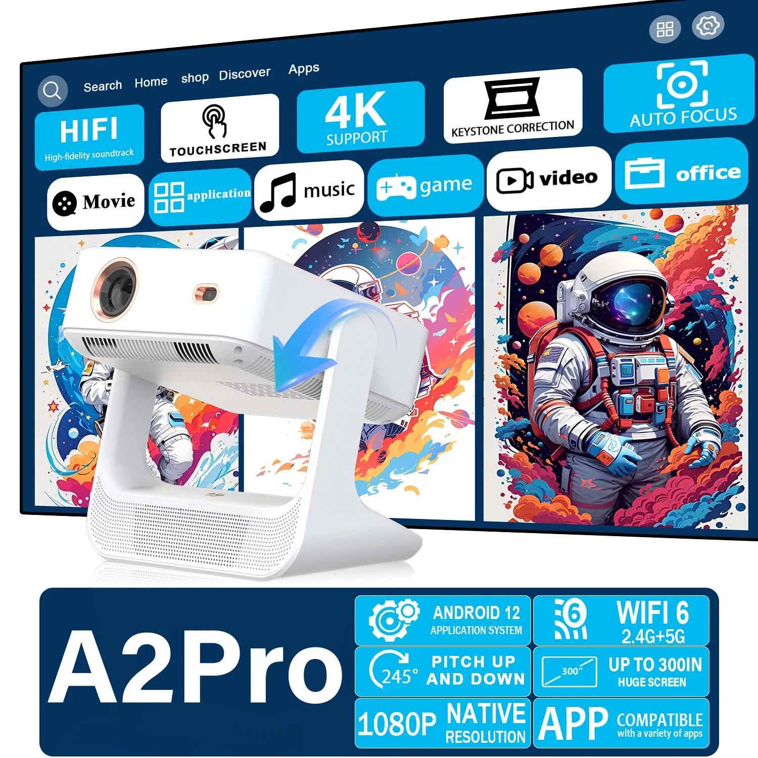 Projector 4K Hd, 8"… - image