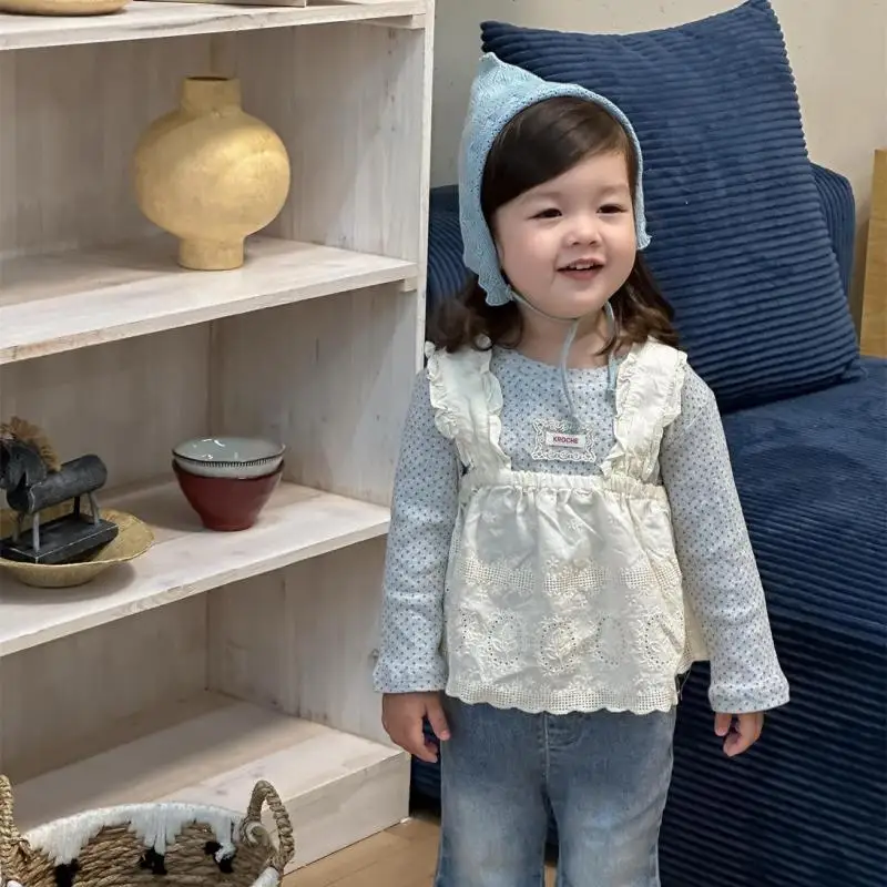 

Infant Toddler Clothes Cute Girls Sweet Princess Tops 2025 Autumn New Baby Girl Long Sleeve Dot T Shirts + Vest 2pcs Suit Cotton