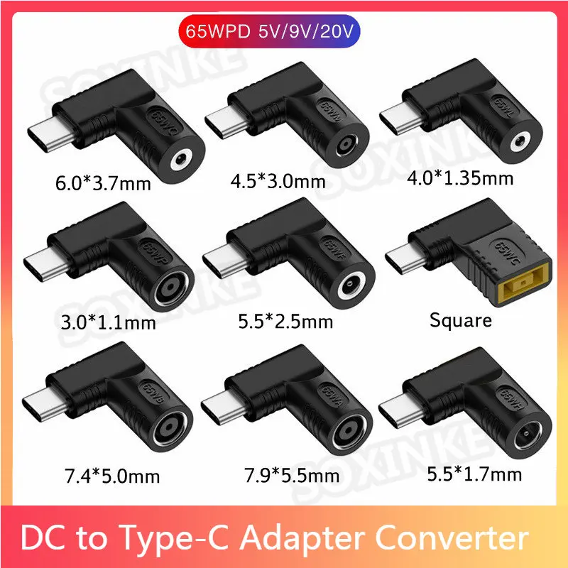 65W zasilacz DC do USB C PC konwerter 5,5x2,5x2,5mm 7.4x5.0 4.5x3.0mm ładowarka do typu C dla Xiaomi Samsung