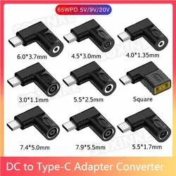 65W DC to USB C PD Power Adapter Converter 5.5X2.5 7.4X5.0 4.5X3.0mm Laptop Charger to Type C Connector for Xiaomi Samsung