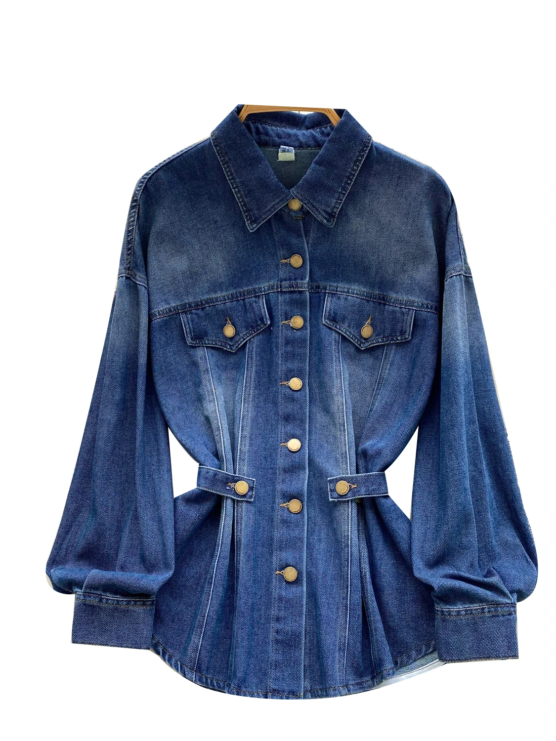 

Джинсовый джинсовый тюнер с металлическим поясом, женский модный универсальный осенний топ на пуговицах, корейский свободный крой