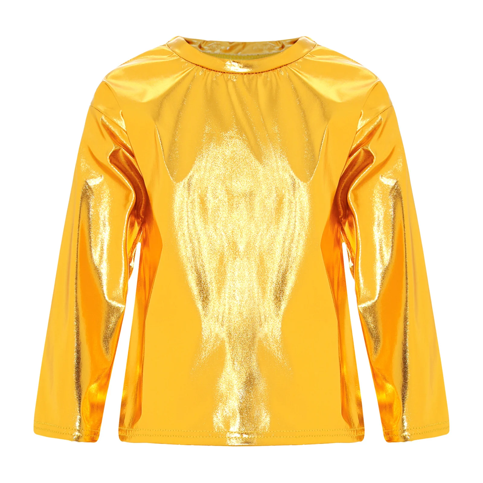 Kids Girls Boys Shiny Metallic T-Shirts Sparkle Long Sleeve Shirts Dance Performance Tops Party Wear