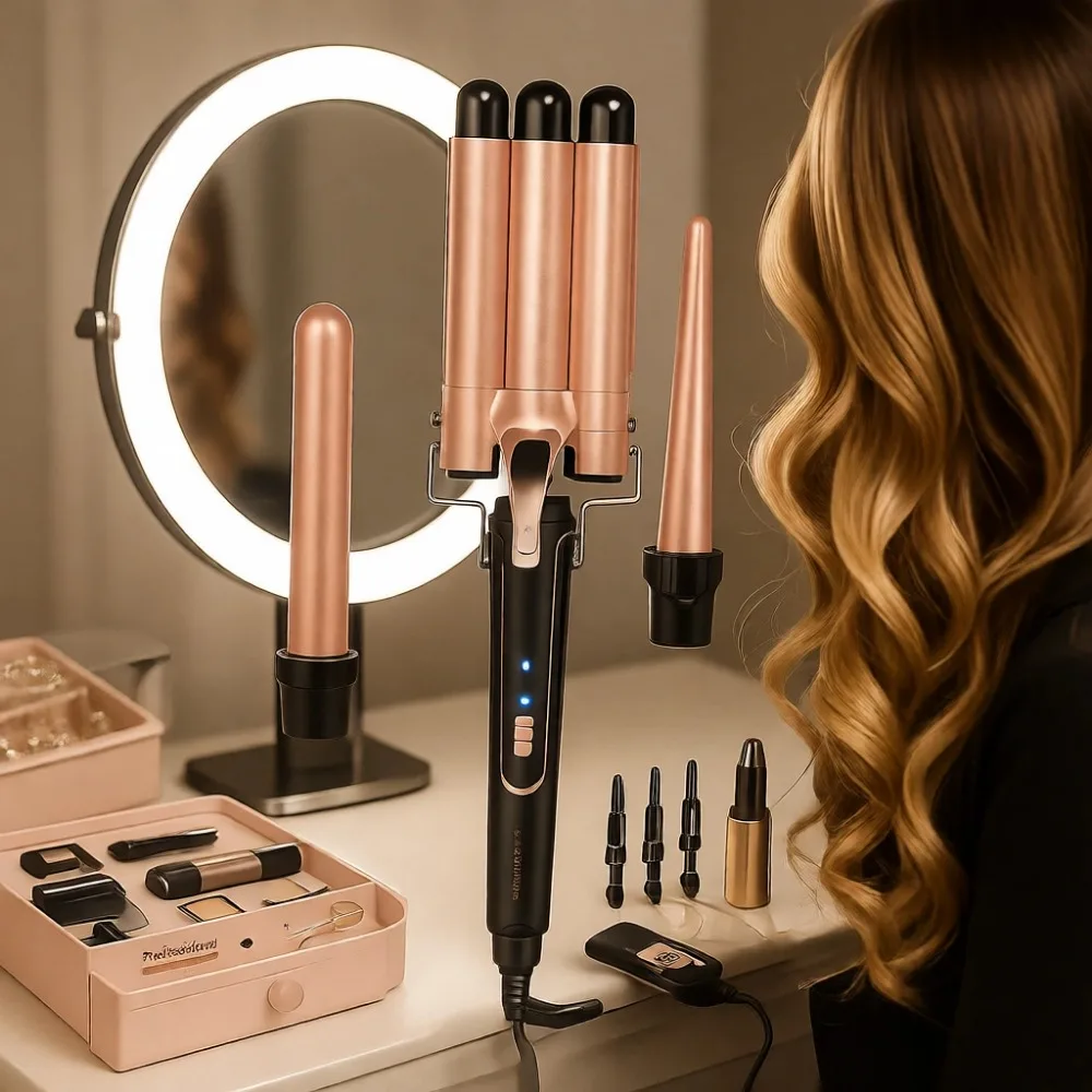 5 in 1 Curling Wand Set with 3 Barrel Hair Crimper Fast Heating for All Hair Types