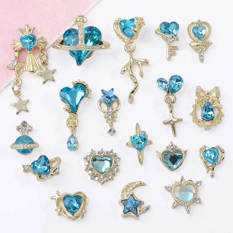 

100Pcs set blue nail art Internet celebrity new love moon nail art DIY nail alloy wholesale