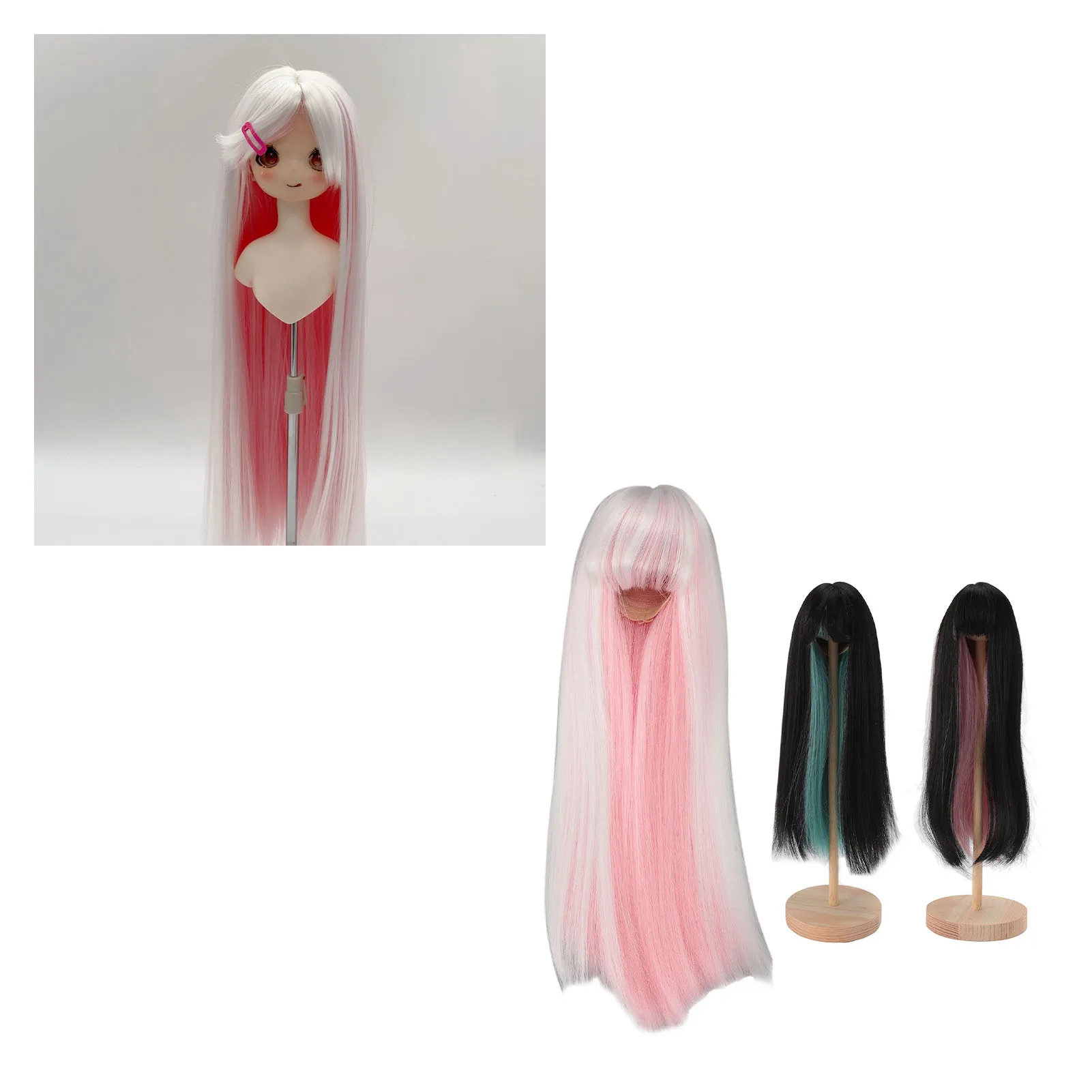 

Длинный прямой парик для куклы, двухцветный, из термостойкого волокна, для кукол с обхватом головы 7,3-8,3 дюйма.