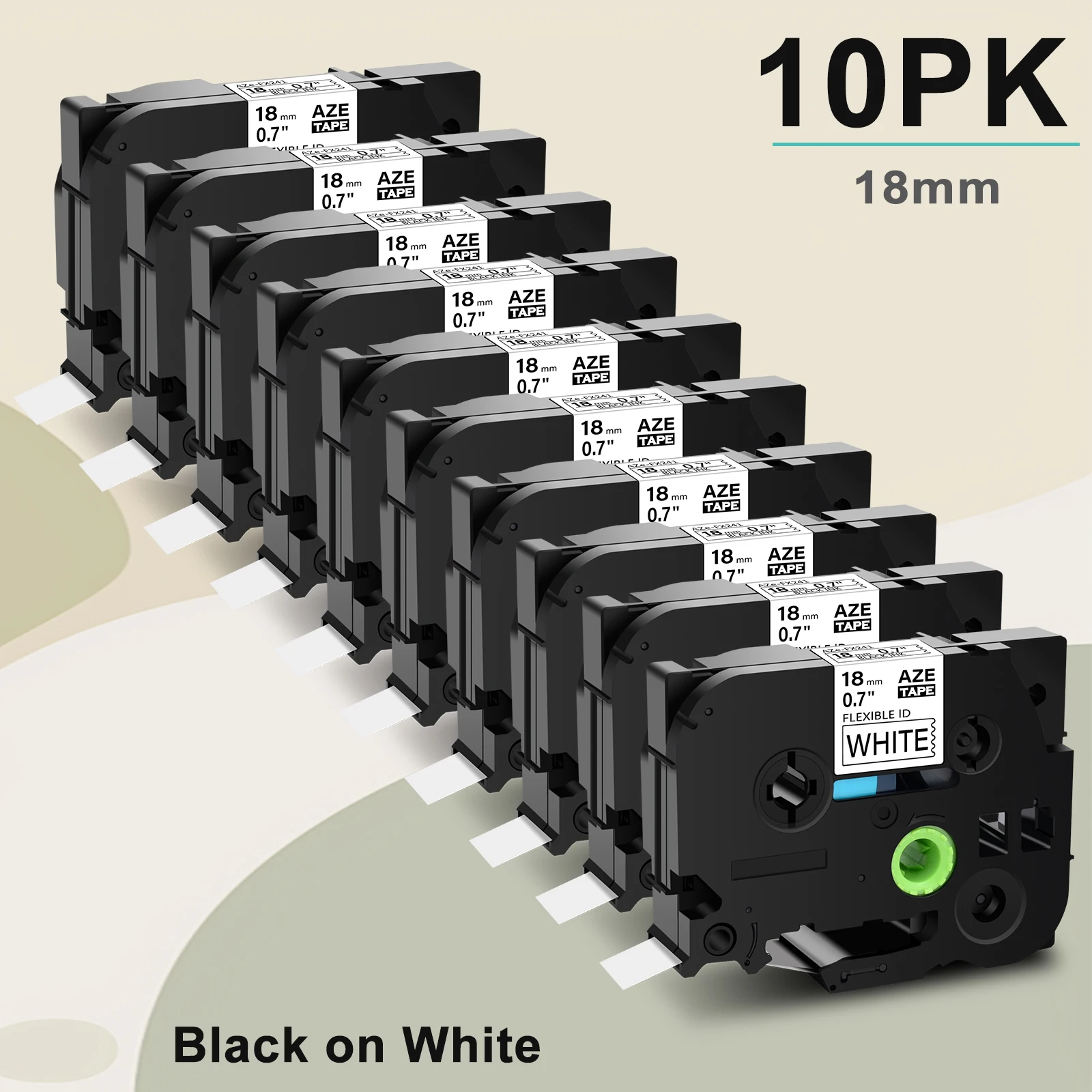 

10PK AZE-FX241 Flexible Laminat Label Tape 18mm Compatible for Brother TZe-FX241Black on White for P-Touch PT-D600 Label Printer