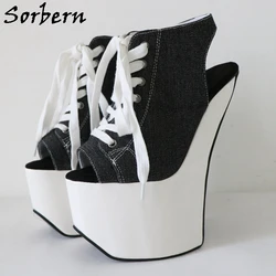 Sorbern Heelless Slingback Shoe Thick Platform Sneaker Summer Style Ankle High Fetish Black And White Drag Queen Shoe Open Toe