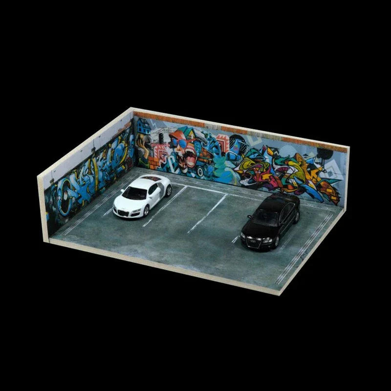 1:64 Car Model Diorama Graffiti Corner Scenery Photo Background Parking Display Children's Fun Toy Model Gift for Friends