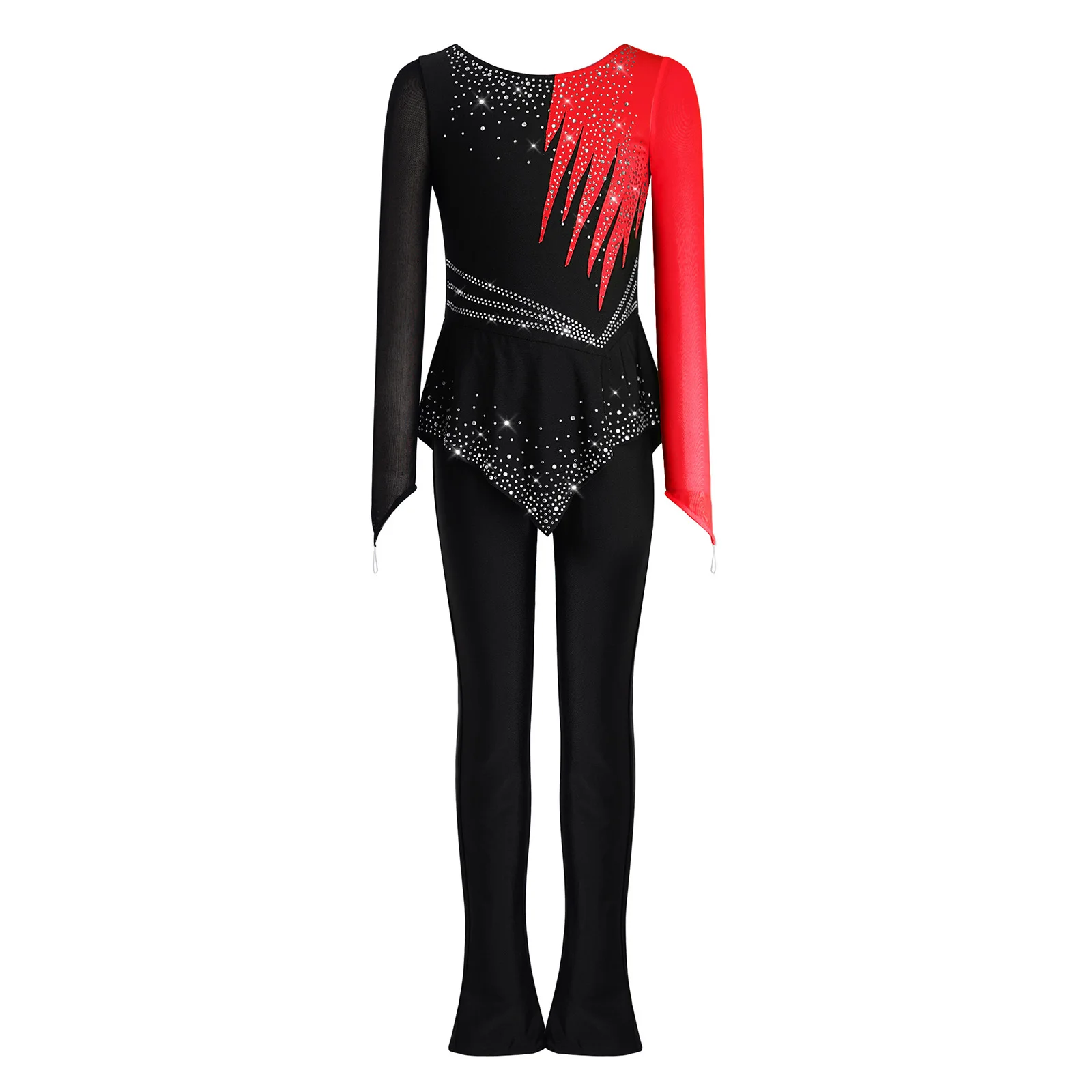 Children's Gymnastics Suit Rhinestones Ballet Dance Outfits Peplum Bodysuit Kids Girls Figure Skating Jumpsuit with Finger Holes view 5