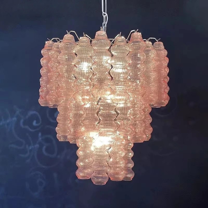French Living Room Main Light Pink Glass Chandelier Designer Medieval Retro Dining Room Bedroom