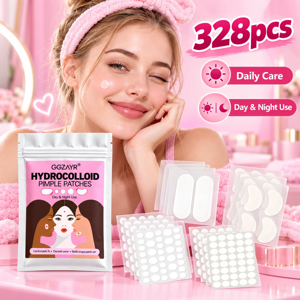 328個入り、様々な形状のニキビパッチ、丸型、ハート型、楕円 - Skincare のレビューと価格