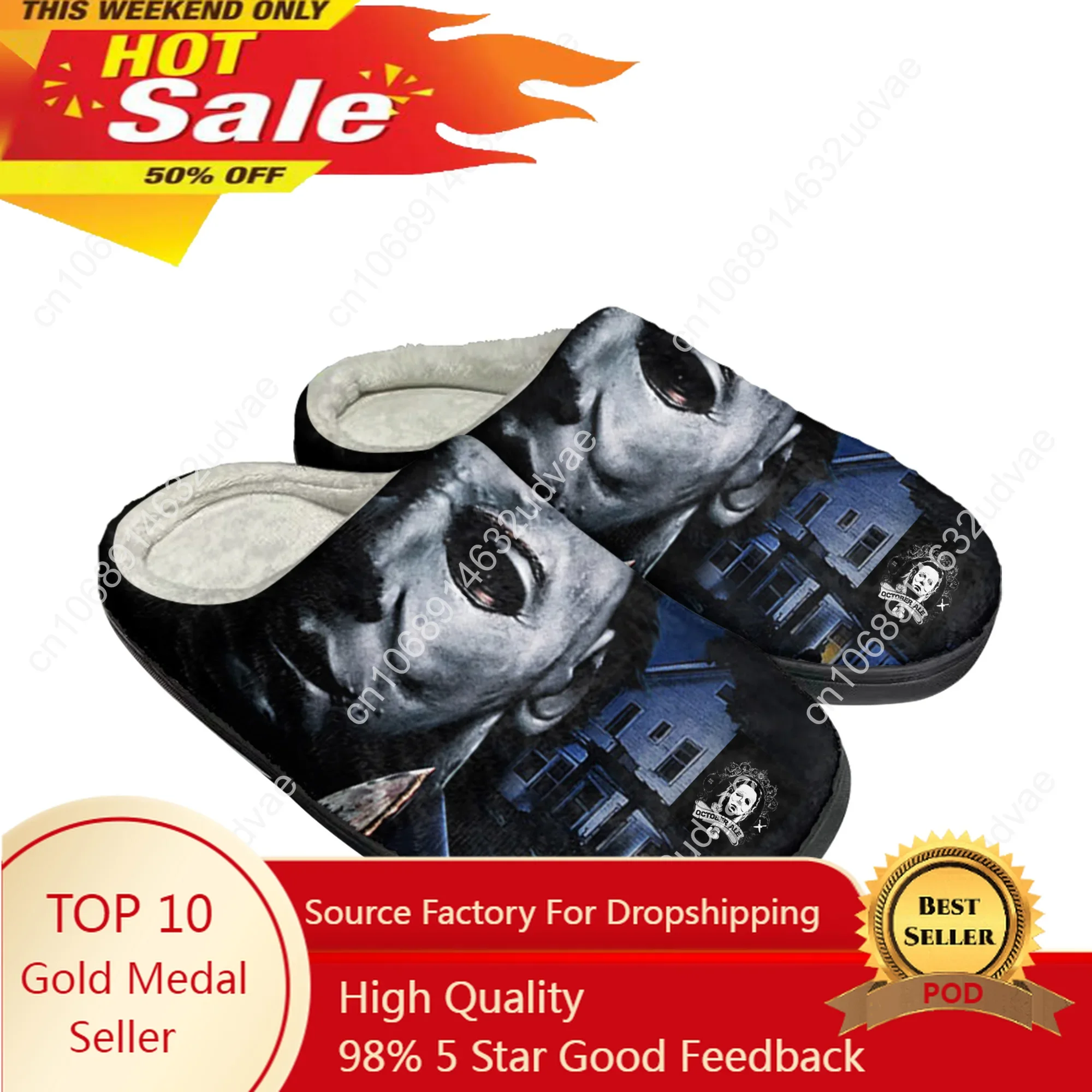 

Horror Halloween Home Cotton Custom Slippers Michael Myers Mens Womens Sandals Plush Casual Keep Warm Shoes Thermal Slipper