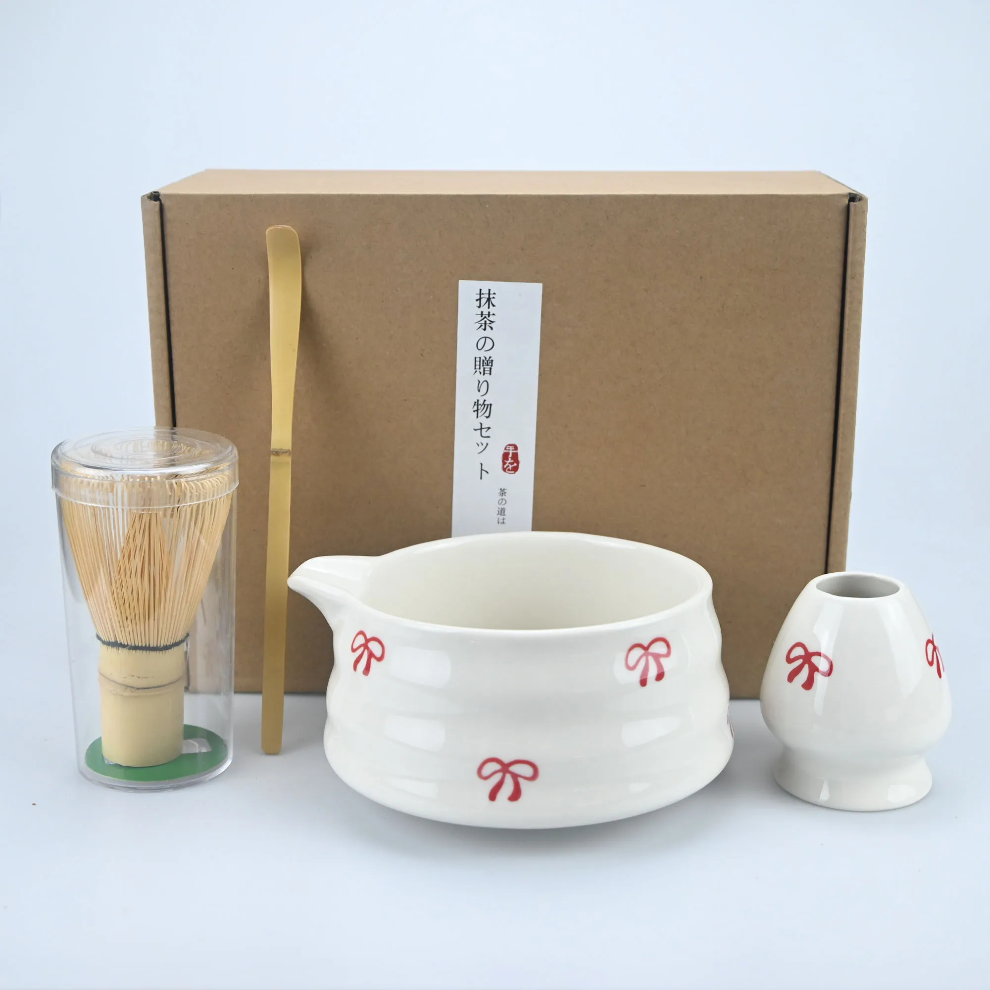 2/4/5-delige Matcha-garde-set, schattige strik Japanse theeservies inclusief garde-sets en Matcha-kom met uitloop, traditionele Japanse Matcha