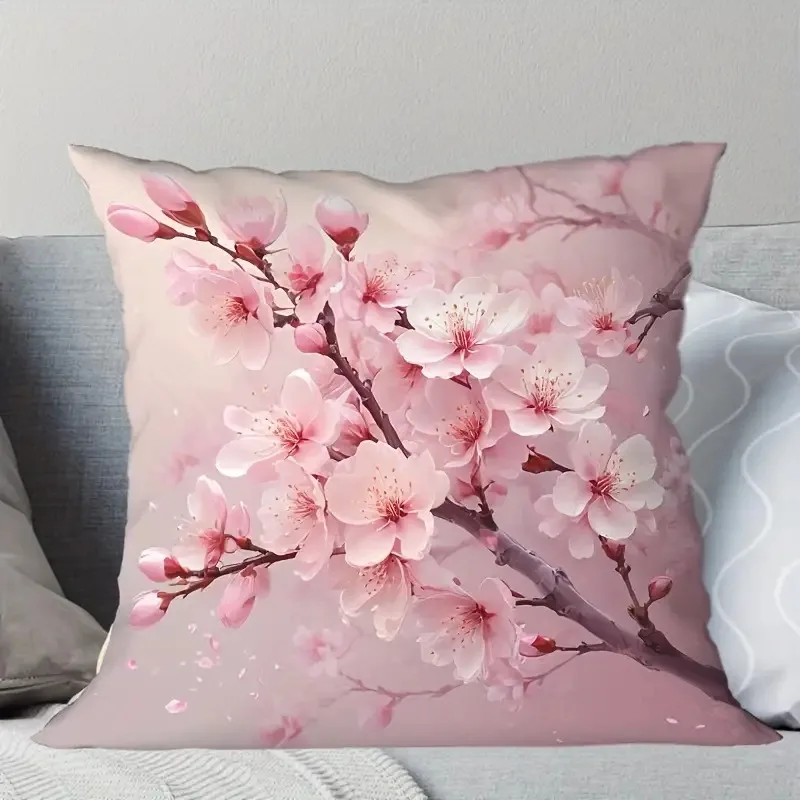 1pc, Pink Floral Themed Square Pillowcase Made from Printed Material, Featuring a Soft And Smooth Touch with Polyester Short Plush Fabric, Printed on One Side. It Can Be Used for Decoration And Is Suitable for Various Occasions—Christmas, Easter