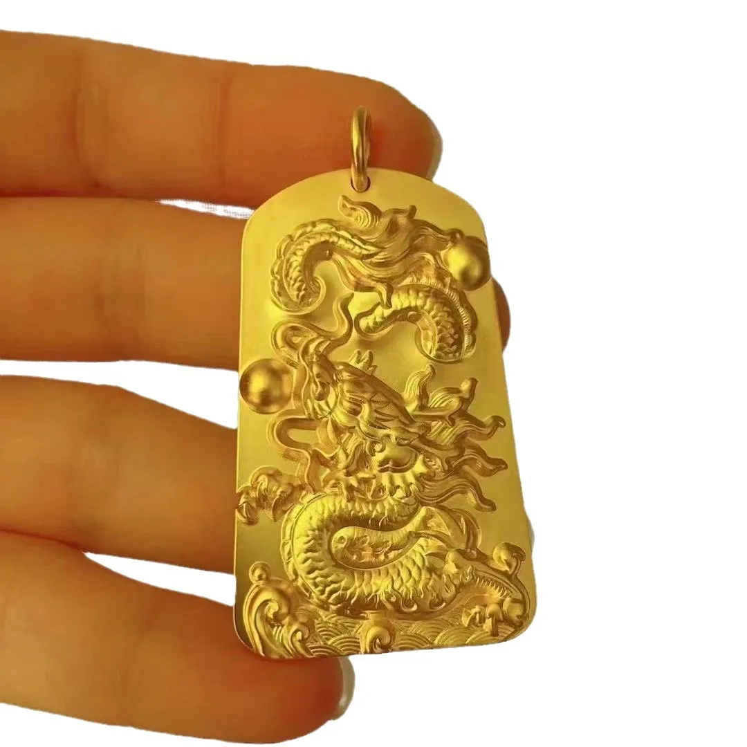Zylax Jewelry Men's 24K Gold AU999 Pearl-Nickel Dragon Cloud Pendant Ancient-chiseled dragon with pearl-nickel scales, edgy for
