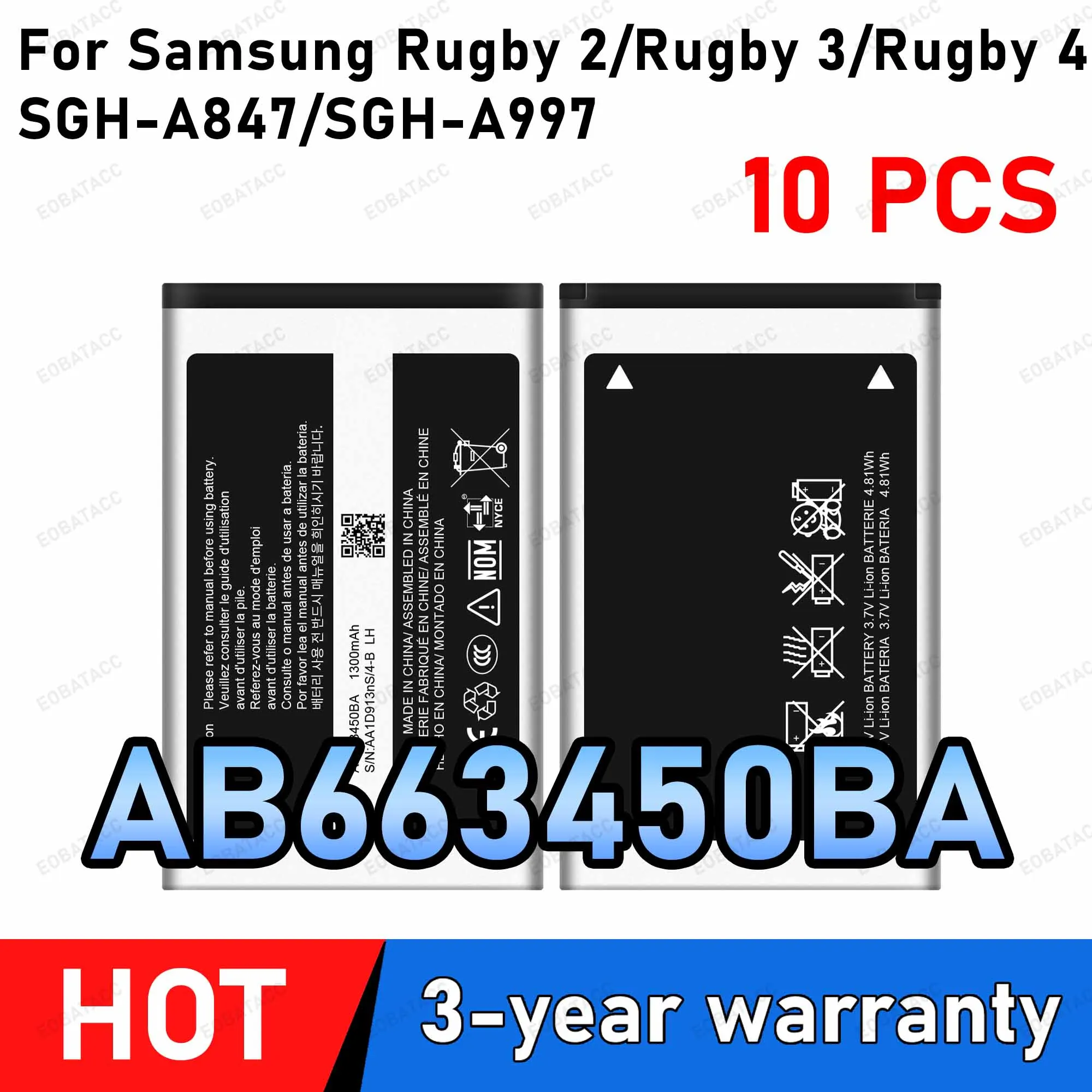 10Pcs AB663450BA Battery For SAMSUNG Rugby II Rugby II A847 Rugby III SGH-A847 SGH-A997 AB663450BA Battery
