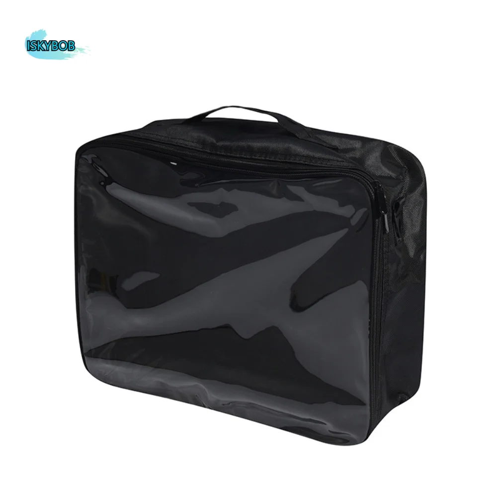 

Clear Front Large Capacity Cosmetic Bag Dual-Zip Design Top Handle Makeup Storage Box Adjustable Straps Waterproof
