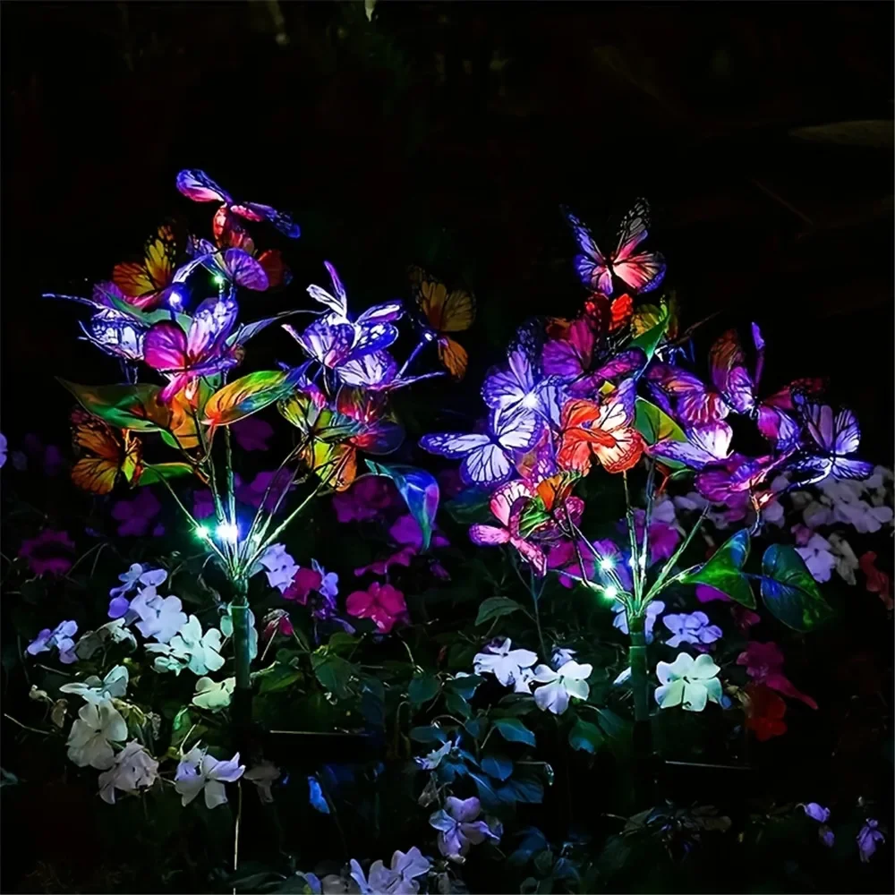 1pc Outdoor Solar Lawn Lamp Artificial Butterfly Sunflower Solar Garden Ground Lights Camping Wedding Party Atmosphere Decor