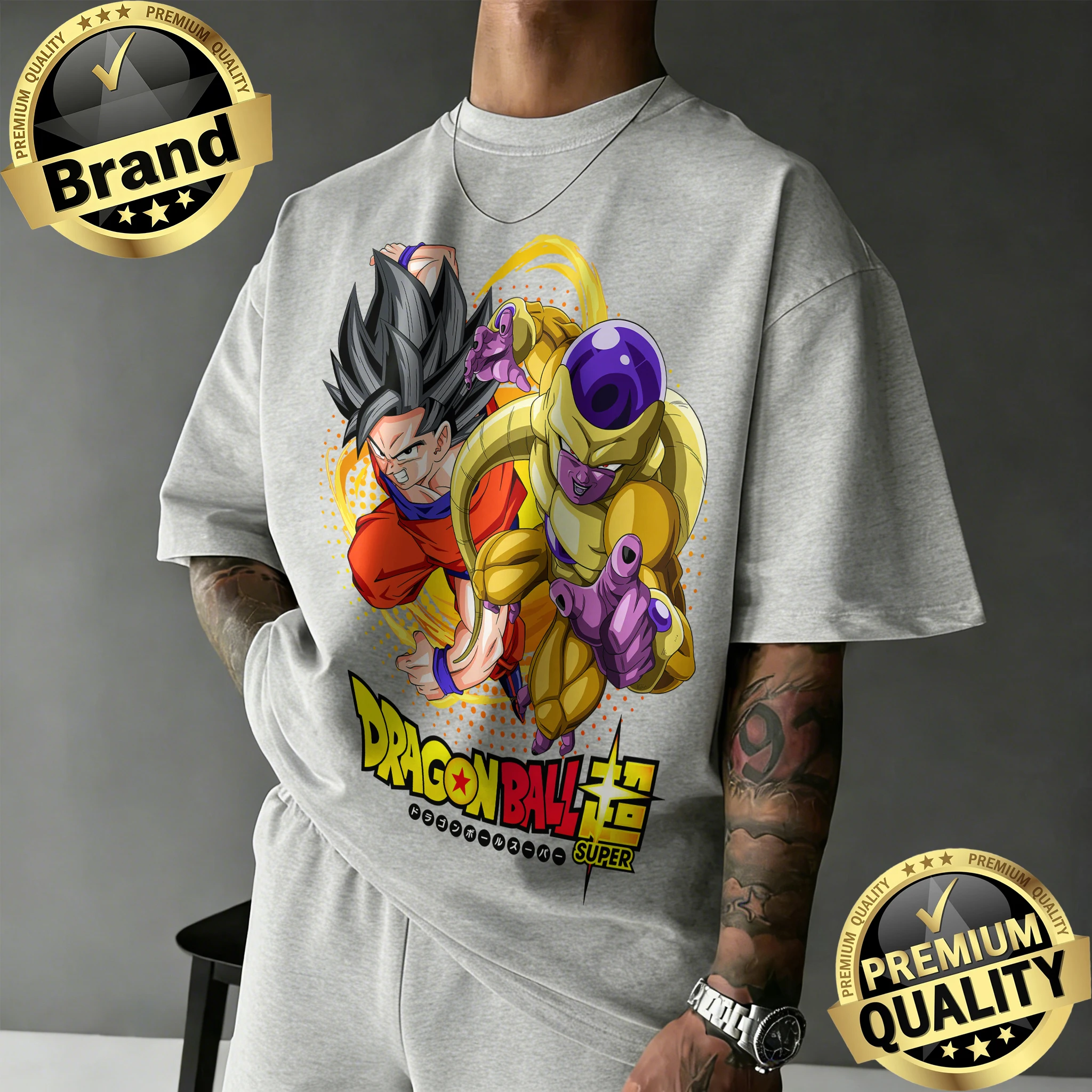 Camiseta Retro de Anime Dragon Ball Extra Grande, Nueva Llegada Verano 2026 | Camiseta 100% algodón con estampado gráfico retro de Goku Vs Golden Frieza