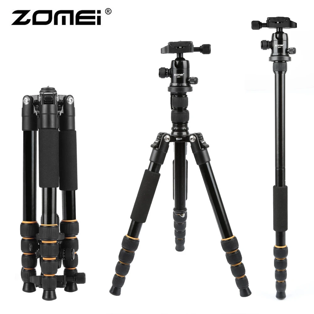 ZOMEI Q666 Lekki przenośny profesjonalny statyw do aparatu podróżnego Aluminiowa głowica statywu Monopod do cyfrowej lustrzanki cyfrowej