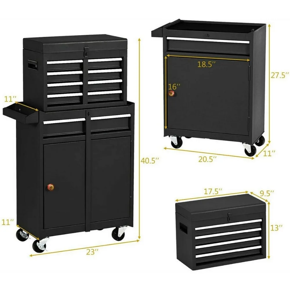 Big Tool Chest with Drawers and Wheels Tool Cabinet  Removable Rolling with Lockable Drawers for Mechanics Garage Workshop