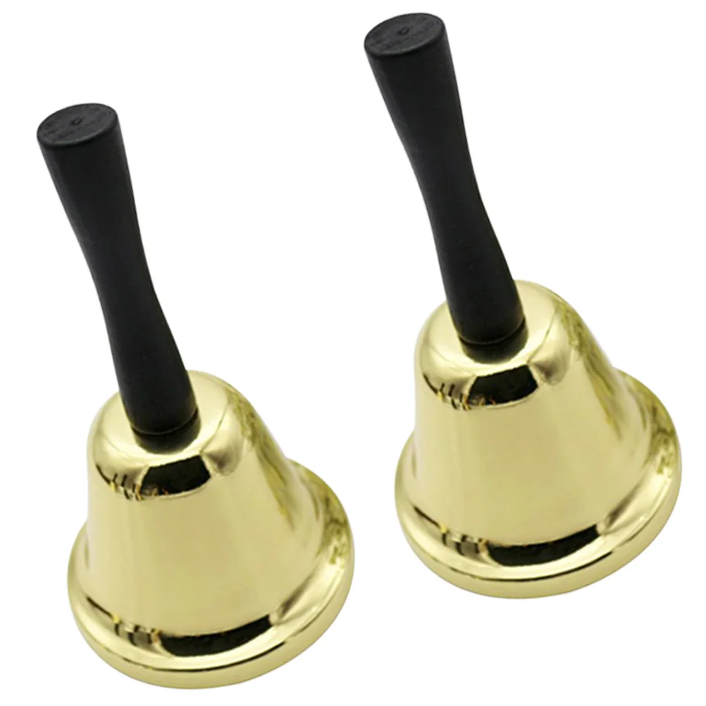 

2pcs Hand Bell 75mm Wood Handle Golden Restaurant Hotel Bar Kitchen Call Service Bells Jingle Iron Reception Dinner