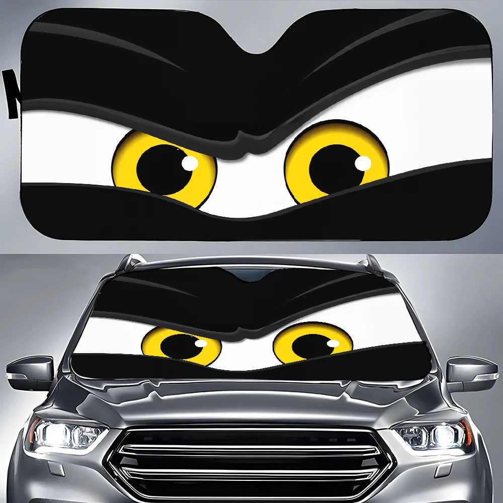 Black Cat With Yellow Eyes Peeking Out From Behind A Wall Car Auto Sunshades Car Sunshade, Front Window Sun Cover For Car, Auto