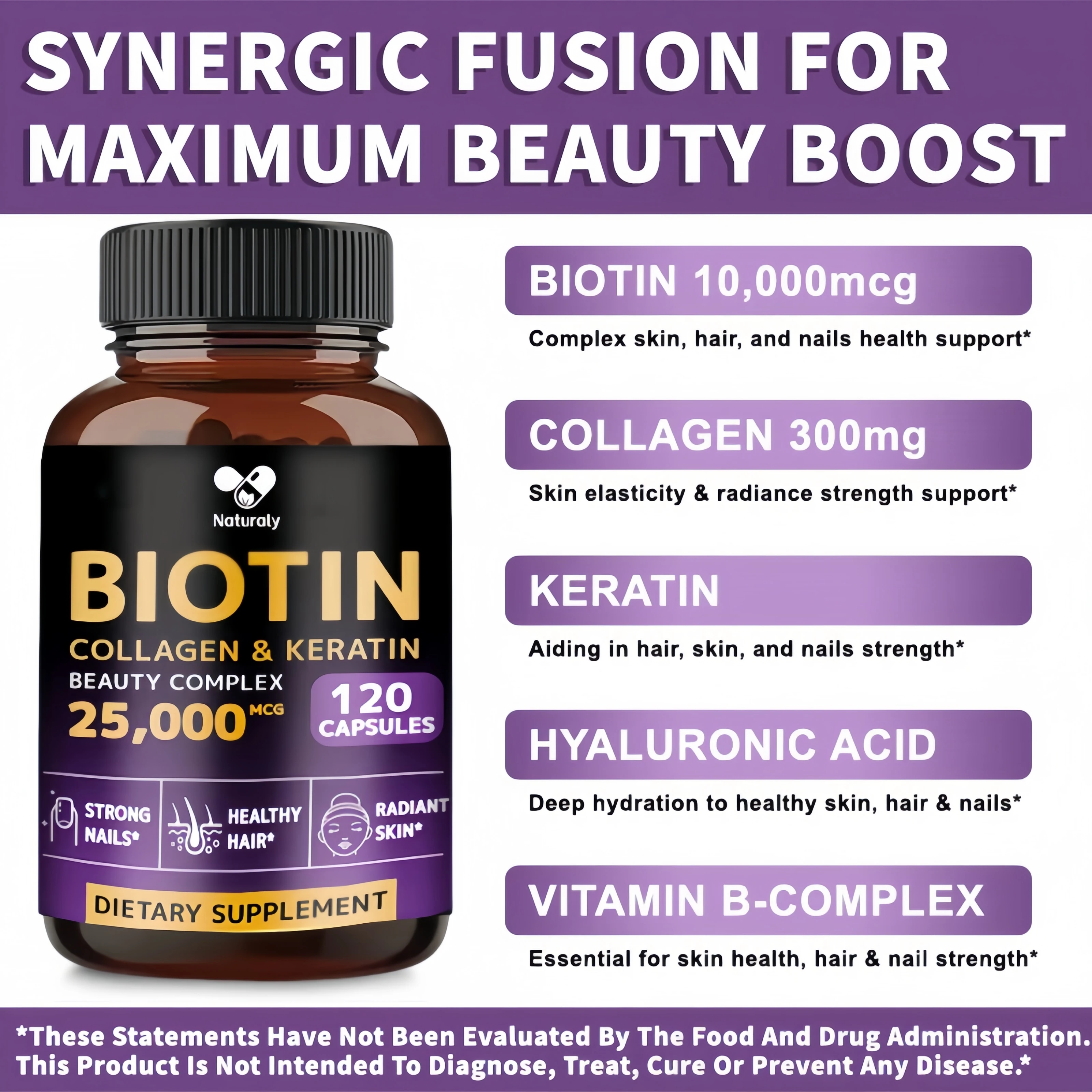 Biotin Softgels - Vitamin Supplement To Support Energy Metabolism and Healthy Hair, Skin and Nails, 25,000 Mcg, Fast Release