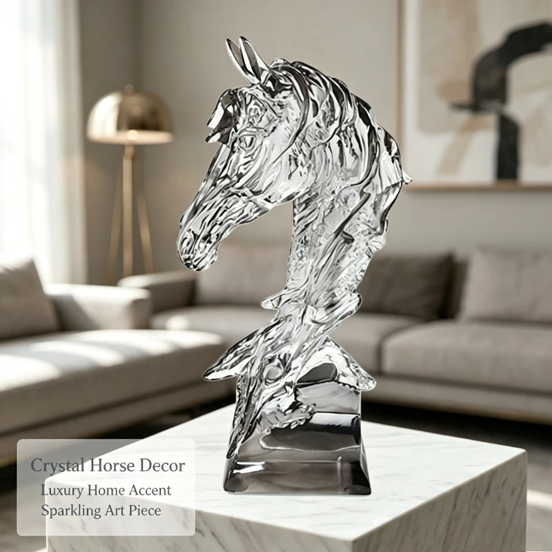 Transparent Horse Head Resin Sculpture, Modern Luxury Abstract Art Statue for Living Room TV Cabinet Decor, Office Desk Ornament