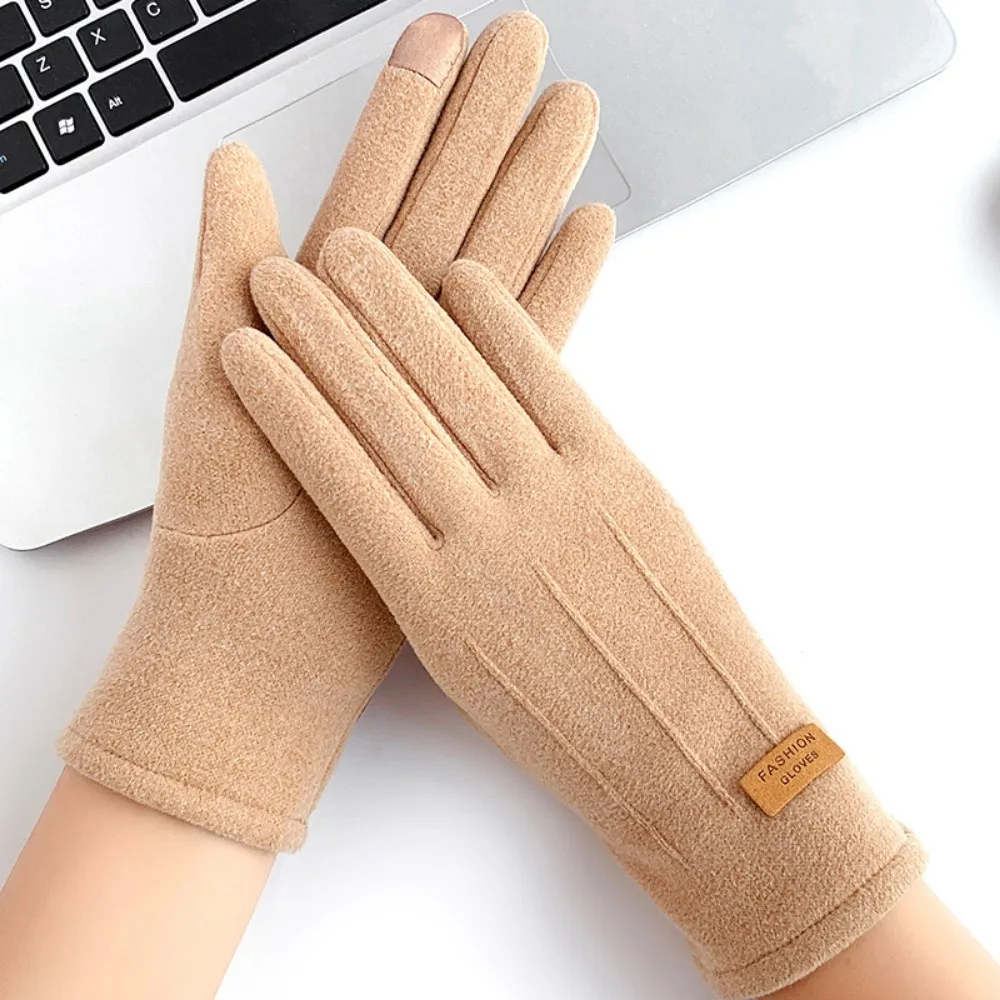 Guantes de dedo de felpa de doble cara, a prueba de viento, cálidos, pantalla táctil, prevención de frío, pantalla táctil