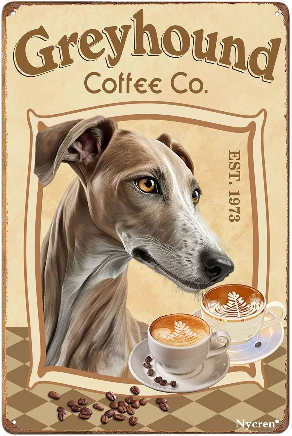 Greyhound Dog Funny Metal Sign Coffee Retro Decor Art Sign Home Kitchen Diner Restaurant Bar Cafe Cave Wall Decor Vintage Cute D