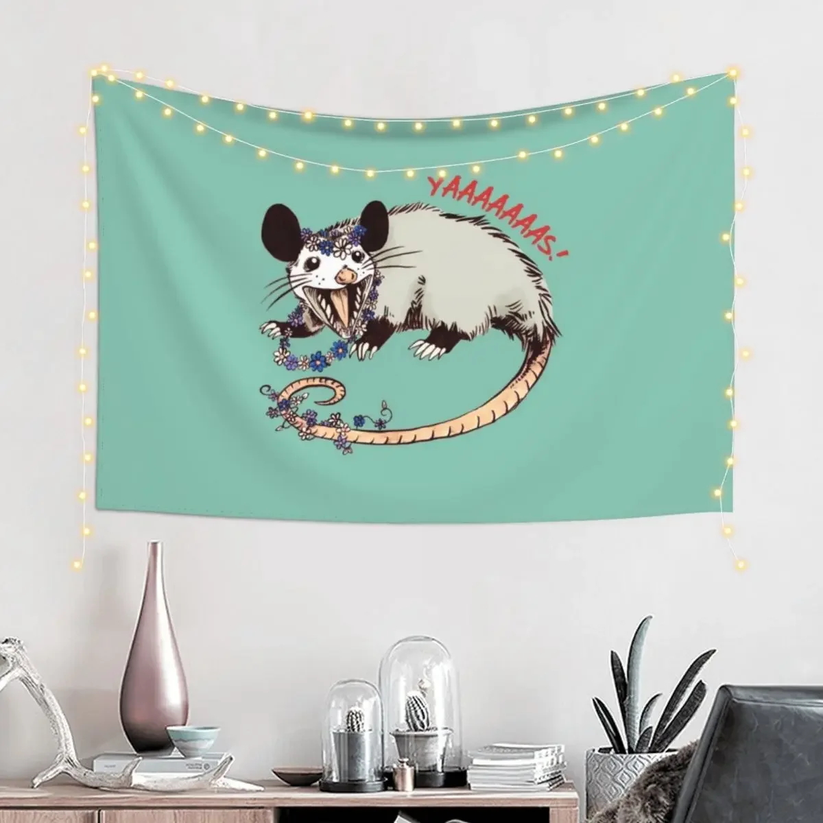 Daisy Chain Opossum Possum Yaaaas! Tapestry Decoration Home Decoration Wall Aesthetic Room Decor Korean Bathroom Decor Tapestry