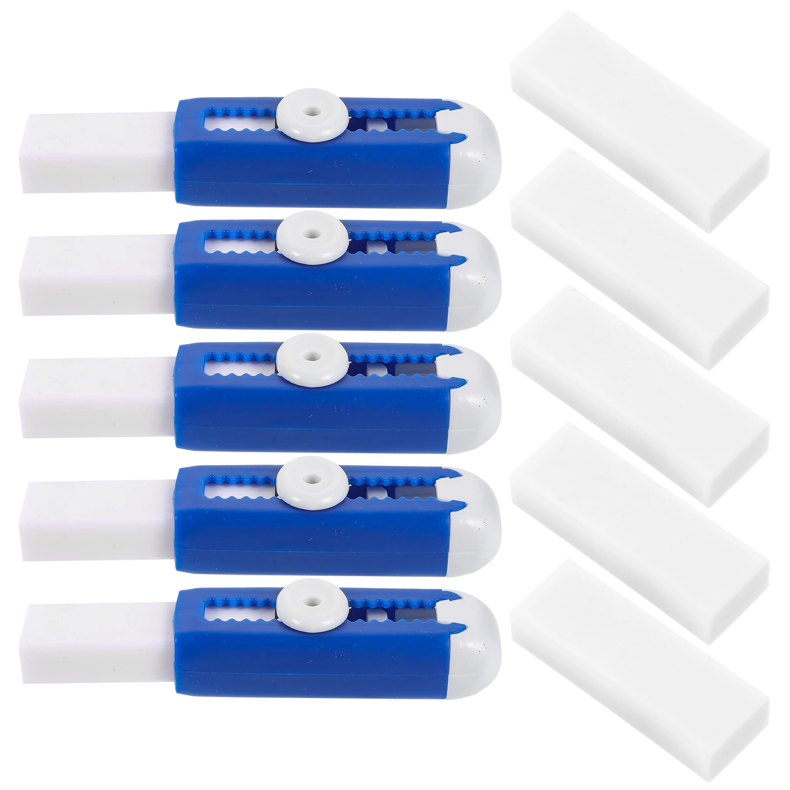 

5 set Sliding Retractable Erasers Traceless Blue White Abs Replaceable Cores for Students Exam School Art Drawing Tools