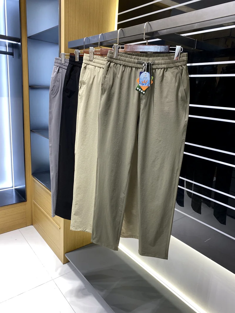 

Лазерный пирсинг из ледяного шелка Qui Dry, весна-лето, тонкие прямые мужские повседневные брюки, дышащие повседневные длинные брюки для бизнеса