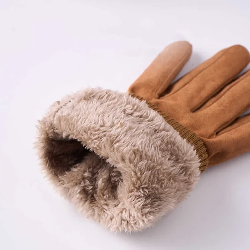 Suede Cycling Gloves for Men Winter Thick Gloves Hiking Polyester Touch Screen Warm Fluffy Motorcycle Soft Delivery Riders Glove