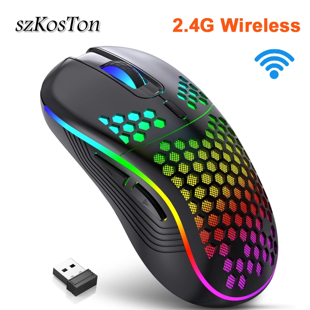 2.4G Wireless Mouse Type-C Rechargeable with RGB Backlit gaming mouse Ergonomic Honeycomb Design 6 Buttons for Gamer PC Laptop