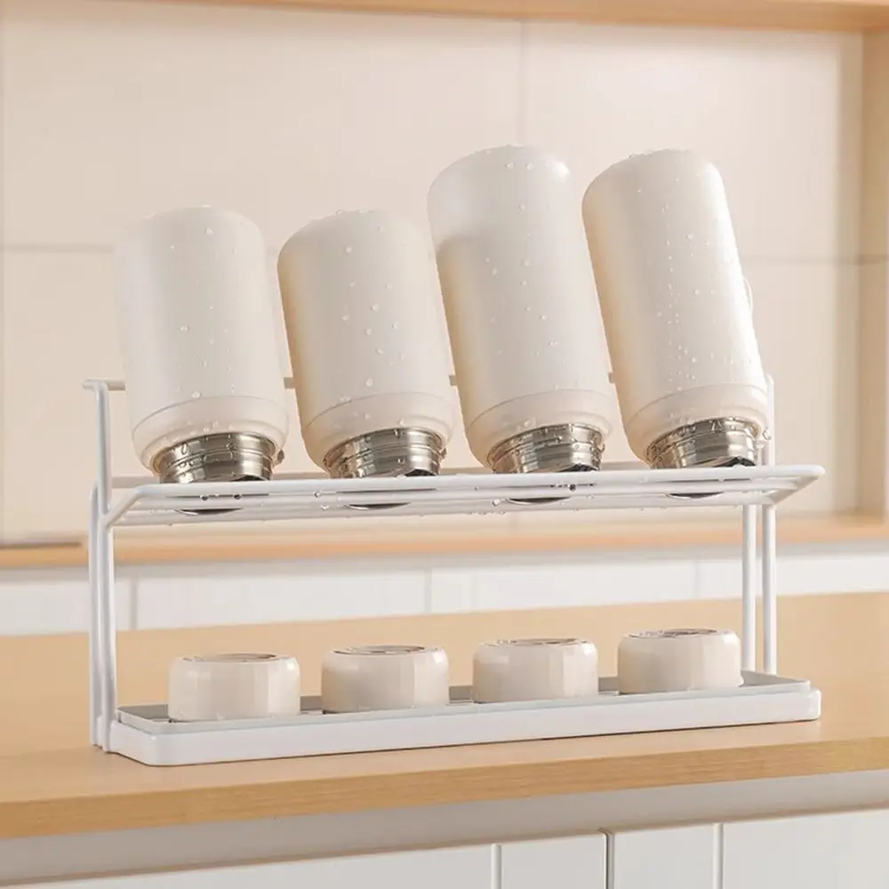 Iron Double-layer Drain Cup Rack Space Saving with Removable Drip Tray Layered Cup Storage Rack Large Capacity Sink Storage Rack