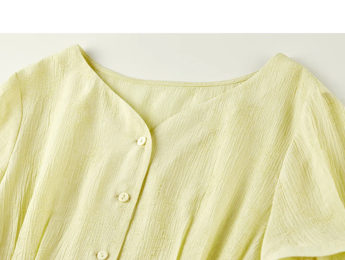 SENTUBILA Casual V-Ausschnitt Strukturierte Chiffon-Bluse für Damen 2026 Sommer Plissierte Taille Laternenärmel Hemd 162VA6625 – Detail 33