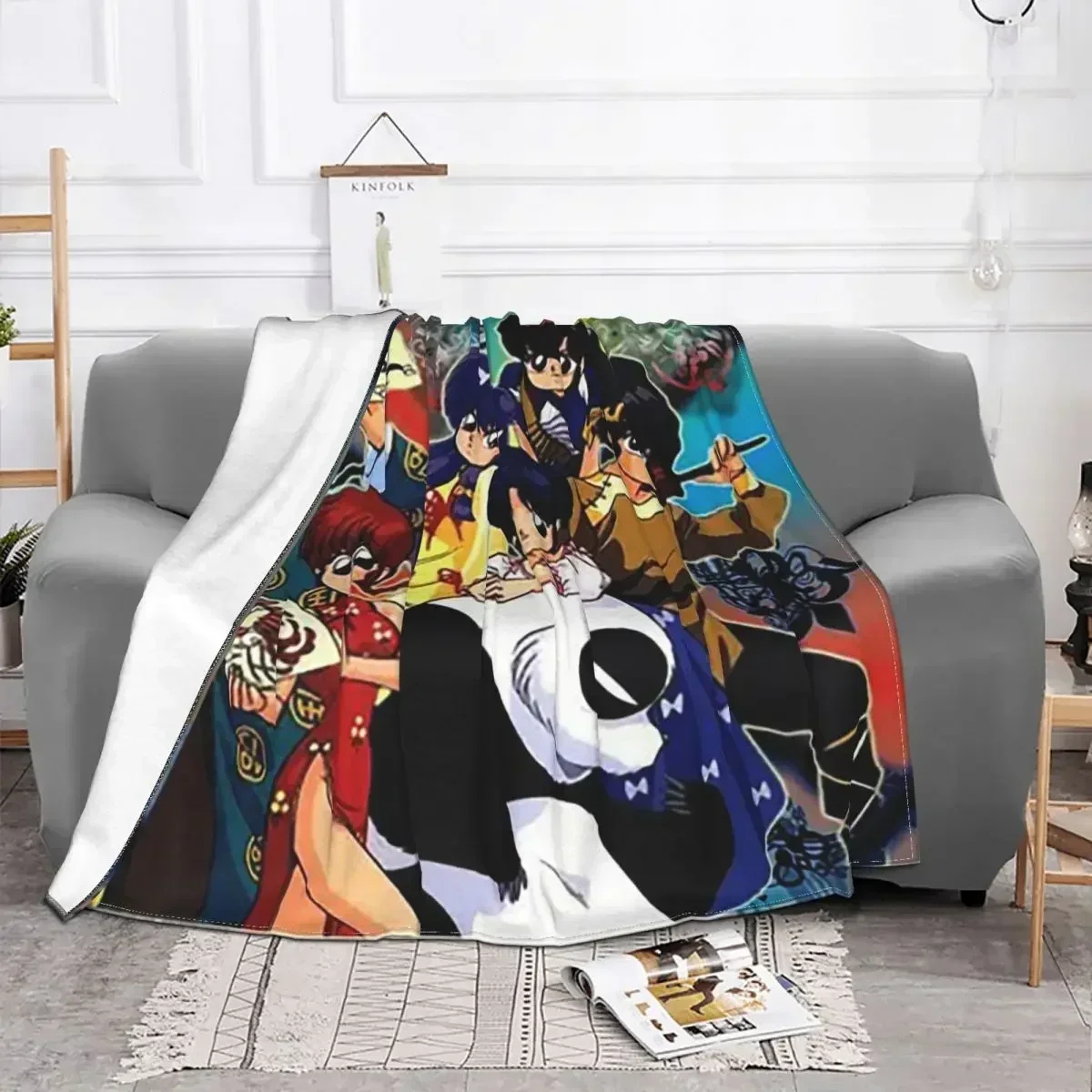 Ranma 1/2 Panda Animal Blanket Flannel Winter Japan Anime Love Manga Lightweight Throw Blankets for Bed Bedroom Plush Thin Quilt