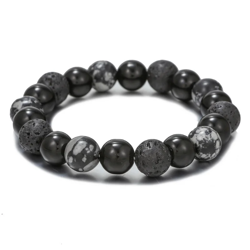 Fashion Obsidian Beads Bracelet Vintage Volcano Lava Stone Beads Snowflake Stone Beads Women Men Bracelets Yoga Jewelry Gift