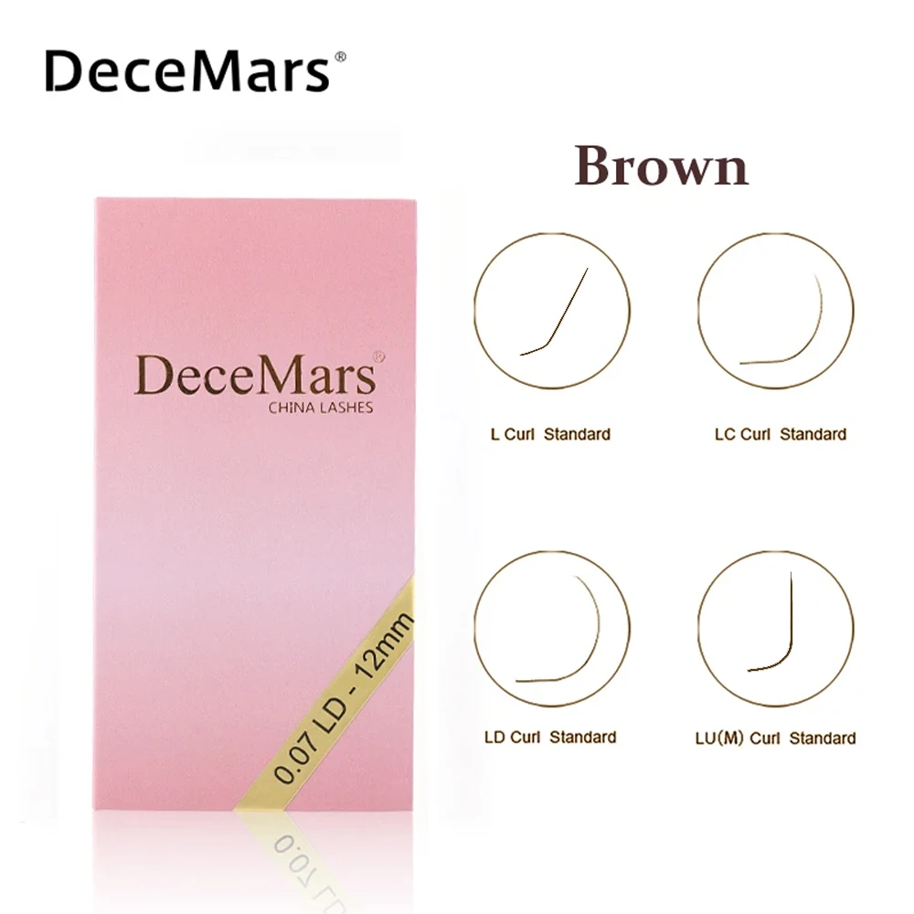 DeceMars L LC LD LU M  Brown Color yelash extension PBT Mink Eyelash Extension for Grafting L Shaped lashes 8-15mm