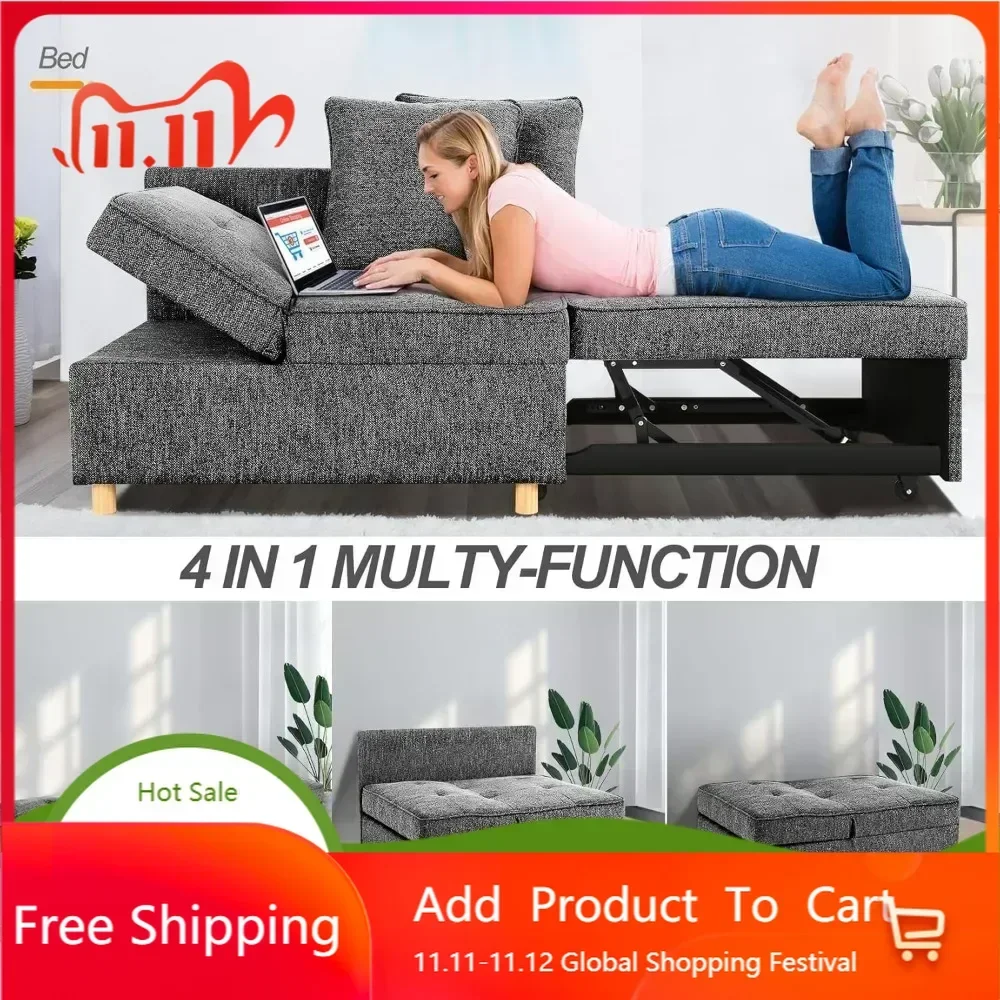 

трансформируемый диван-кровать 4-в-1, 3-местный льняной двухместный диван с подушками, компактное кресло для небольших помещений