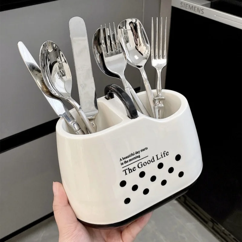 

Kitchen Tableware Holder Plastic Counter Chopsticks Spoon Spatula Tool Cutlery Container Storage Container with Drainage Hole