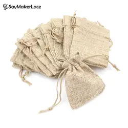 10pcs/lot 7x9cm Jewelry Fashion Small Burlap Jute Sack Linen Pouch Bag Drawstring Bag For Jewelry Packaging