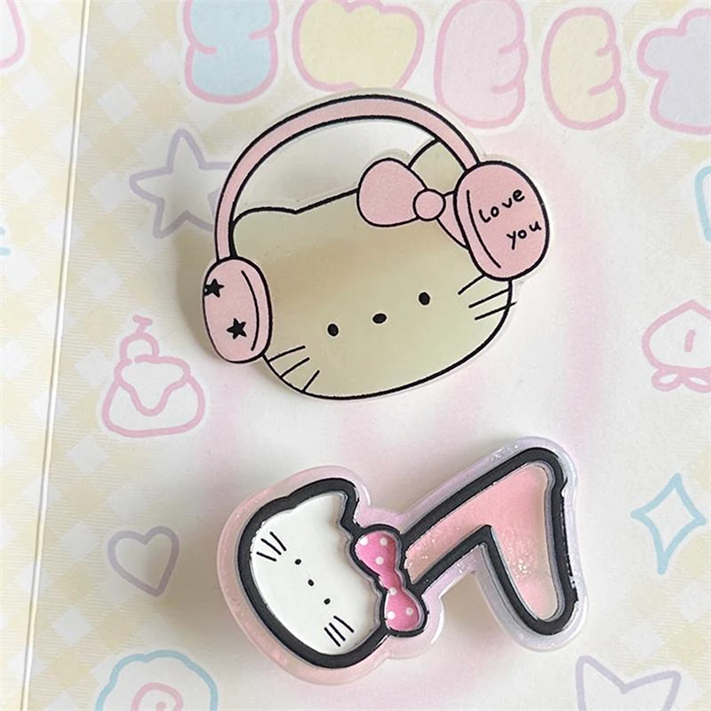 Sanrio Desenhos Animados Hairpin Set, Pink Fones De Ouvido Bonito, Notas Musicais, Olá Kitty Girly Presilhas, Bangs Clip, Cabelo Acessório Presente, 2 pcs